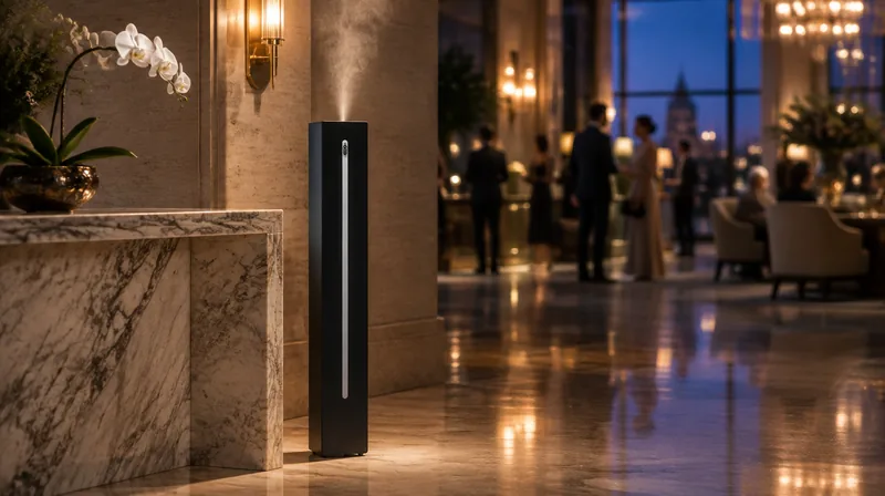 Hall de palace animé, colonne de diffusion SILLAGE près d’une console en marbre